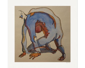 Ink Watercolor Abstract Crawling Figure: Textured Matte Print - Artful Decor
