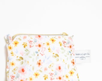 Handmade Floral Cotton Pouch | Zipper Coin Purse, Card Holder, Christian Gift