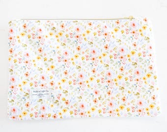 Large Floral Zipper Pouch | Handmade Cosmetic Bag, Christian Gift
