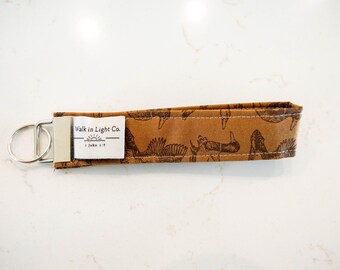 Duck Print Fabric Keychain Wristlet | Handmade Wrist Lanyard | Outdoor Gift, Key Fob
