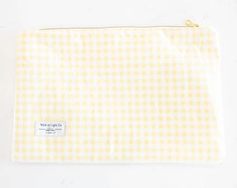 Yellow Gingham Zipper Pouch | Handmade Cosmetic Bag, Travel Organizer, Christian Gift