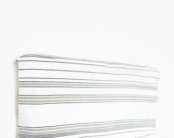 Striped Canvas Zipper Pouch | Sage Green Charcoal Makeup Bag | Christian Gift