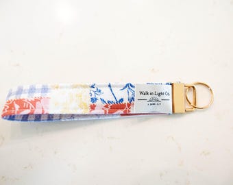 Patchwork Floral Fabric Keychain Wristlet | Handmade Cottagecore Key Fob