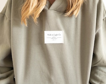 Sage Green Hoodie | Heavy Weight | Walk in Light Co. Patch Hoodie