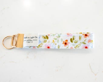Floral Fabric Wristlet Keychain | Handmade Cottagecore Key Fob | Wildflower Print Lanyard