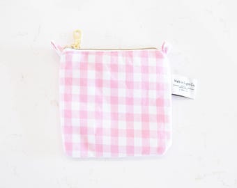 Pink Gingham Zipper Pouch | Cotton Card Money Holder | Christian Gift