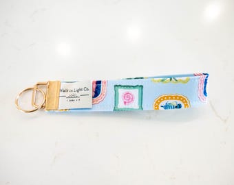 Handmade Floral Fabric Keychain Wristlet | Grandmillennial Cottagecore Key Fob