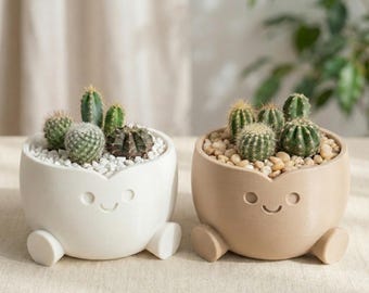 Cute Sitting Character Cactus Planter Pot – Modern Desk Decor & Small Succulent Holder