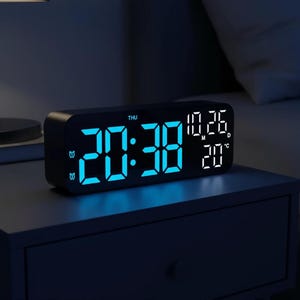 LED Alarm Clock with Temperature Date & Week Display, USB Desk Clock, Adjustable Brightness, Snooze, Night Mode, 12/24H, Black