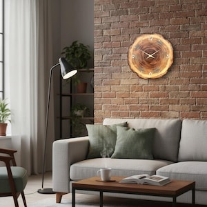 Tree Ring Wall Clock, Silent Quartz Wood Grain Clock with Natural Slice Design, Rustic Round Wall Decor for Living Room, Bedroom or Office