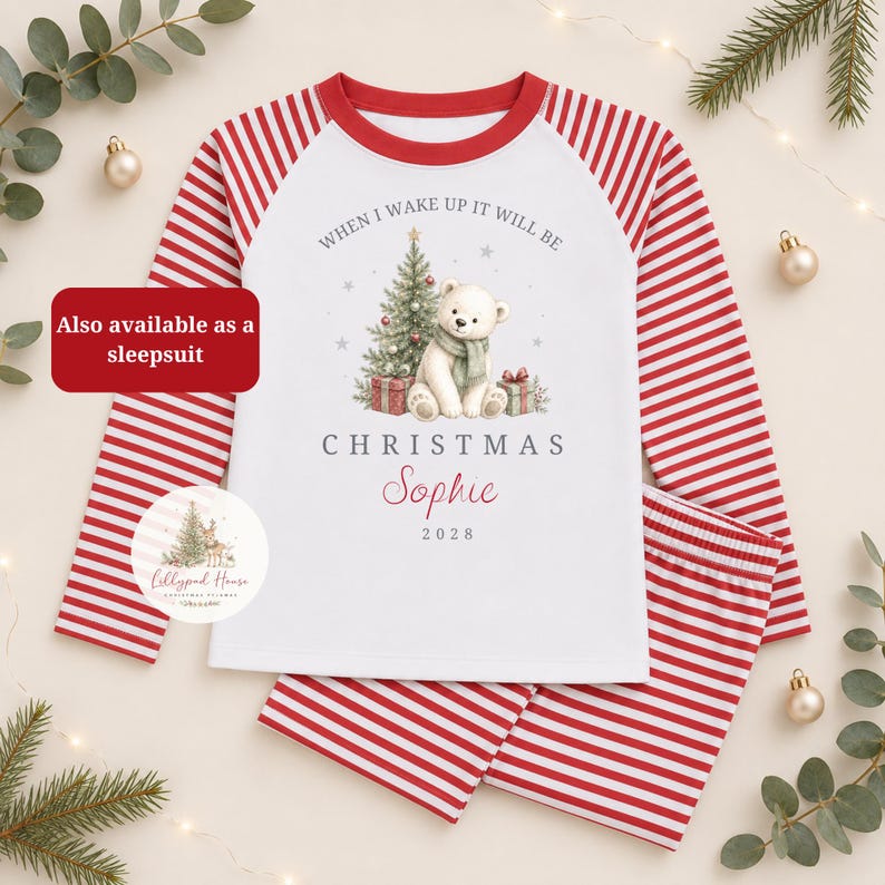 Polar bear personalised Christmas pyjamas