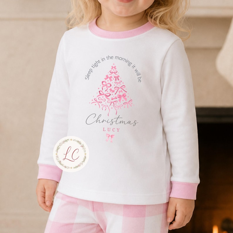 Pink personalised Christmas tree pyjamas
