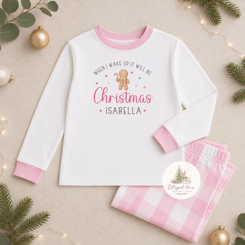 Personalised pink gingerbread Christmas pyjamas