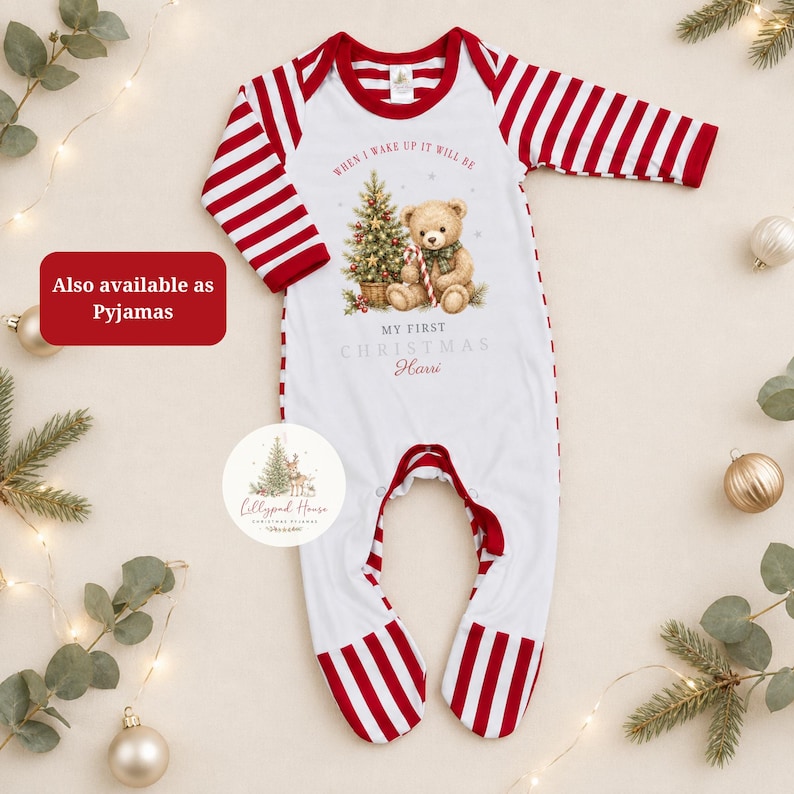 First Christmas teddy bear baby romper