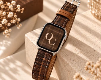 Brown Plaid Apple Watch Band, Vintage Checkered Watch Strap, Neutral Aesthetic Band for Women, Stylish Watch Bracelet, Fall Fashion