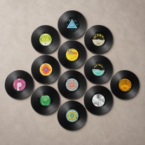Vinyl Record Coasters Set Retro Drink Coasters Non Slip Heat Resistant Table Mats Music Lover Gift Home Bar Decor 12 Pack