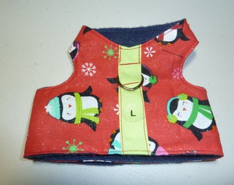 Large Colorful Sparkle Holiday Penguins Winter Comfort Pet Harness  -  Fleece Lined