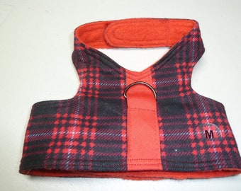 Medium Red/Black Plaid Comfort Pet Harness  - Fleece Medium Vest