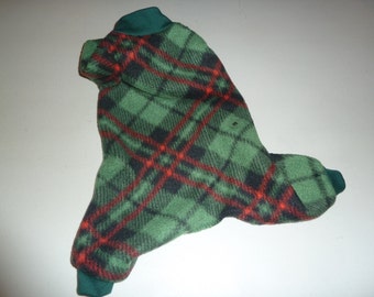 Green Plaid Holiday Doggy Pajamas or Sweater, Christmas Onesies, Plaid Pajamas, Holiday PJs, Winter doggy Shirt/Jacket, XS, S, M, L