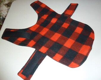 Buffalo Check Winter Fleece Dog Coat in Red & Black, XXS (6-8&quot;), XXS/X Long (11.5-12&quot;), X S (13.5&quot;), S (14-16&quot;), M (18-22&quot;), L (24-26&quot;),