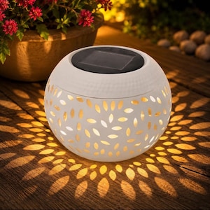 Ceramic Solar Lamp Cutout Pattern, Outdoor Garden Table Light, Bohemian Patio Decor Automatic