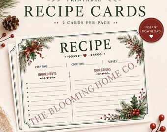 Christmas Recipe Cards Printable, Holiday Recipe Card Template, Christmas Recipe Cards, Printable Recipe Cards, Holiday Baking