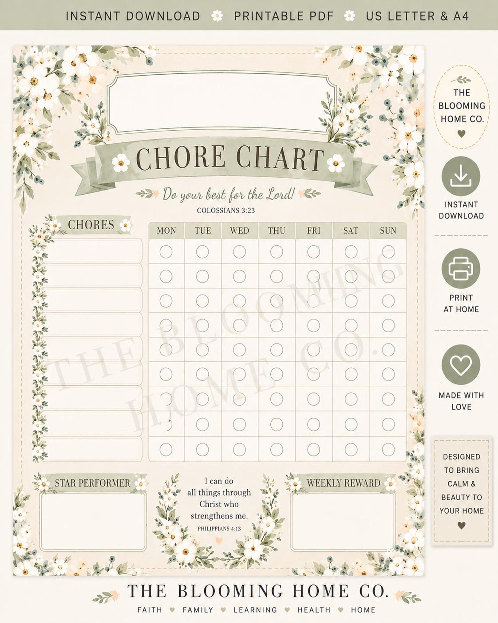 Kids Chore Chart Printable, Daily Responsibility Chart, Kids Routine ...