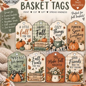 Fall Basket Tags Printable, Cozy Fall Gift Tags, Autumn Gift Tags, Fall Treat Tags, Teacher Neighbor Friend Gift Tags, Instant Download