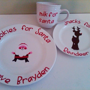 Personalized Cookies for Santa Plate, Milk for Santa mug and Snacks for Reindeer plate image 1