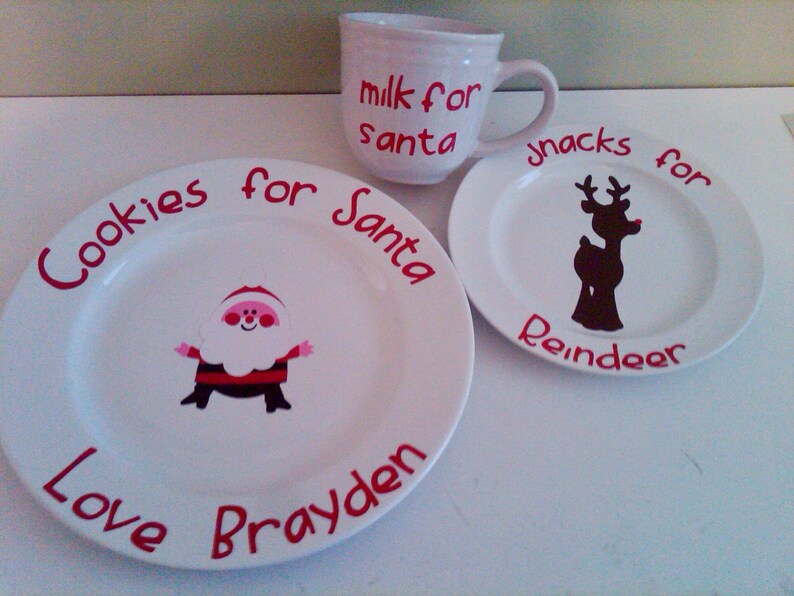 Personalized Cookies for Santa Plate, Milk for Santa mug and Snacks for Reindeer plate afbeelding 1