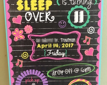 Chalkboard/notebook Teen or Tween Slumber or Sleepover Party Invitation