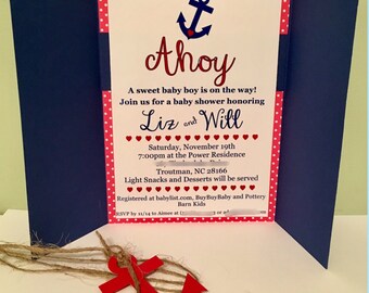 Ahoy it's a Boy, Nautical, Anchor Baby Shower Invitation Announcement