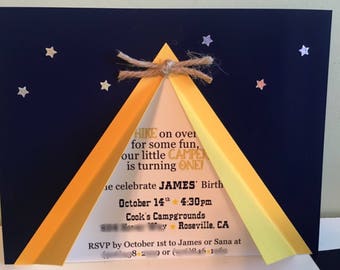 Camping, Outdoor, Under the Stars Tent 3D Birthday Party Invitation