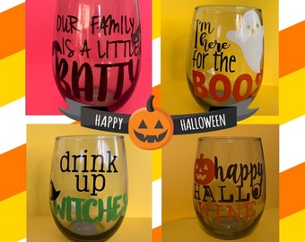 Halloween stemless drinkware wine glass, witch or Ghost