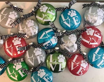 Personalized Dog LOVE paw ornament