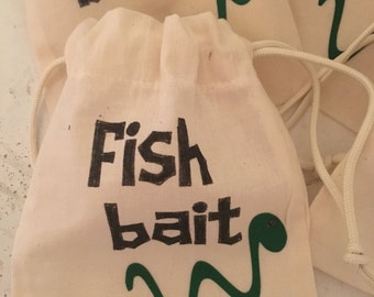 Fishing themed party drawstring goody bags, Fish Bait