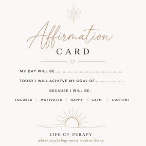 Cartes d'affirmation quotidienne | Réflexion quotidienne fondée sur des preuves | Inspiré des thérapies cognitivo-comportementales (TCC) | Journal de bien-être et de gratitude | Téléchargement numérique