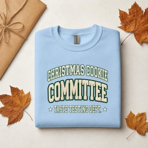 Christmas Cookie Committee Varsity Sweatshirt - Cream Chenille Letters, Cotton-Poly Fleece Crewneck for Holiday Baking