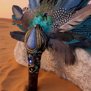 Feather Wand | Crystal Tower | Smoky Quartz | Polymer clay Gemstone | Sage Kit | Shaman | Abalone Shell | Pagan | Labradorite