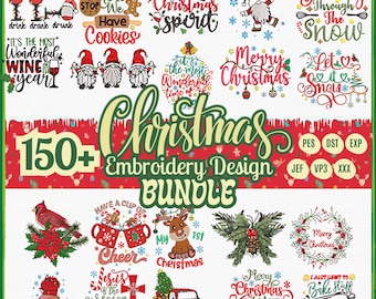 Christmas Embroidery Design Bundle, 150+ Holiday Patterns, Digital Download, Festive & Elegant Xmas DIY Crafts
