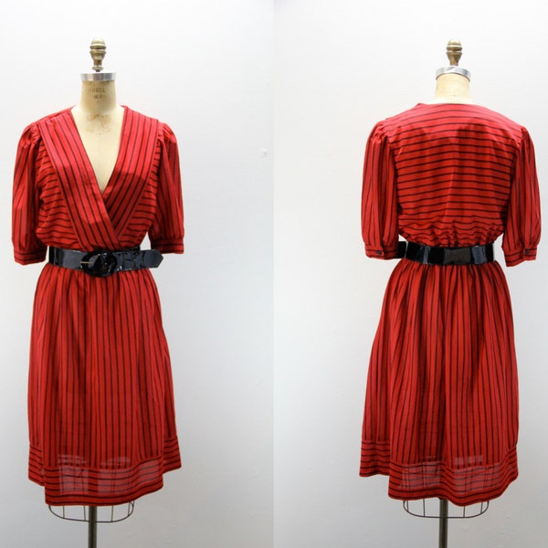 LARGE VIntage Dress Red and Black w Cross Over Bust