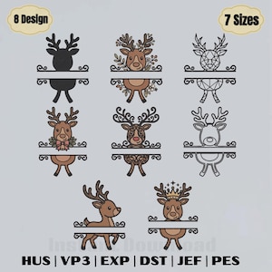 Weihnachtshirsch-Monogrammrahmen-Stickmuster, Sofort-Download (PES/DST)