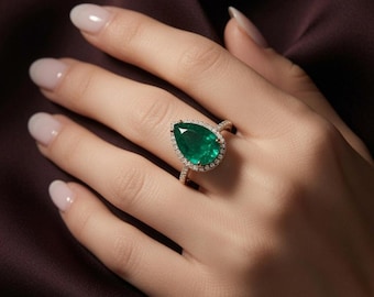 Grön droppformad ring – 925 sterlingsilver
