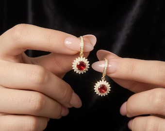 Handgjorda örhängen med granat och solsken | 925 sterlingsilver