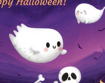 Happy Halloween Postcard: Ghosts, Pumpkins, Skulls (4x6 Inches)