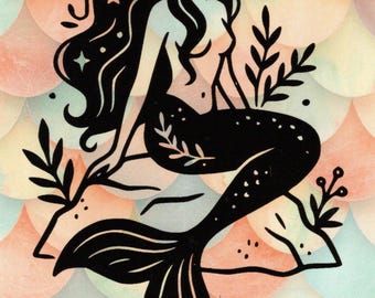 Peach Mermaid Postcard
