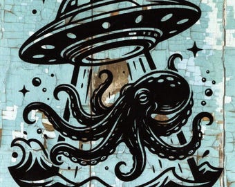 Alien Abduction Octopus Postcard