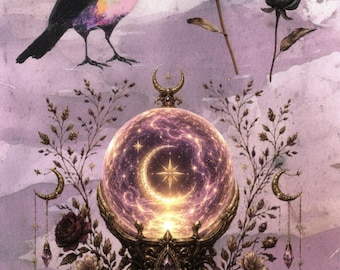 Gothic Postcard: Crow, Roses, Crystal Ball (4x6 Inch)