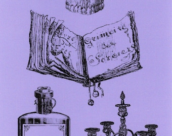 Gothic Postcard: Skull, Book, Candelabra, Potion (4x6 inches)