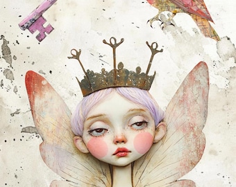 Crown Fairy White Key & Owl Postcard